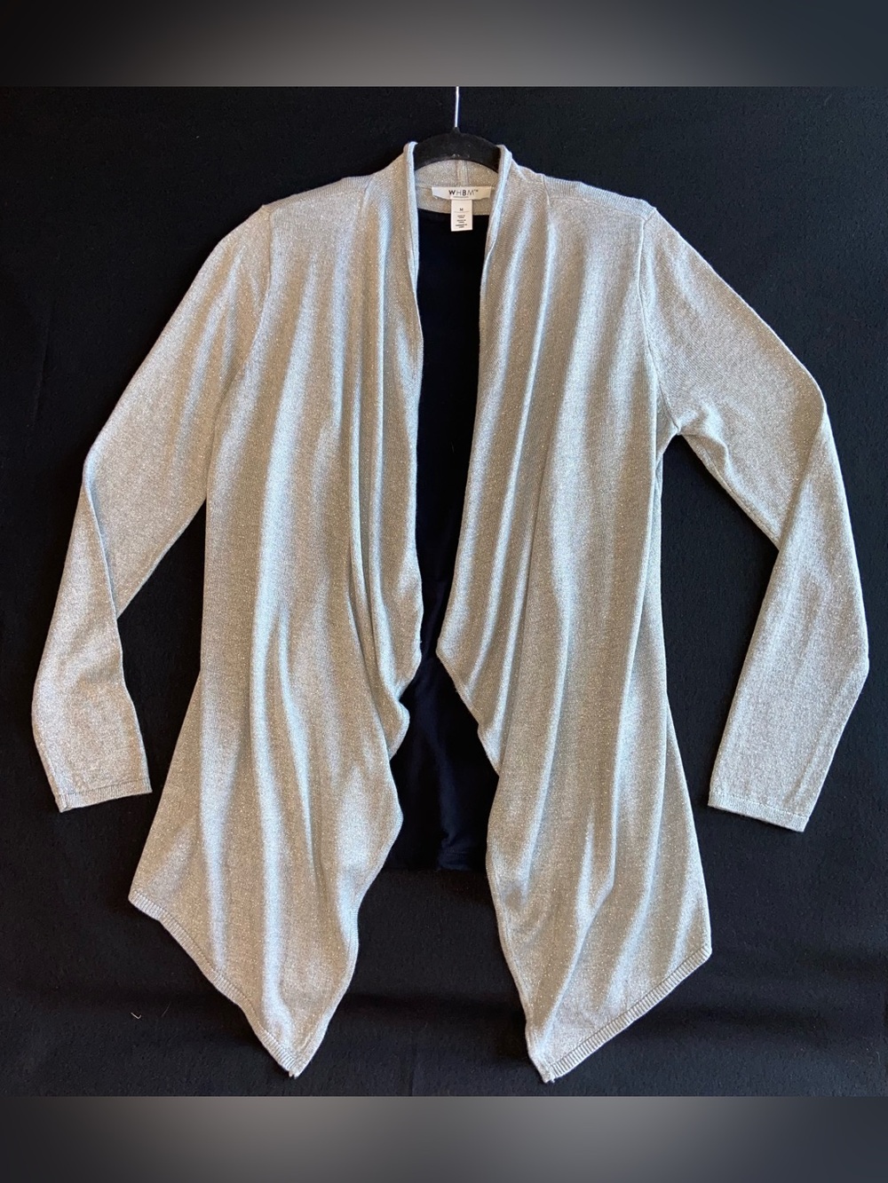 Light Silver Metallic Open-Front Women's Sweater Cardigan